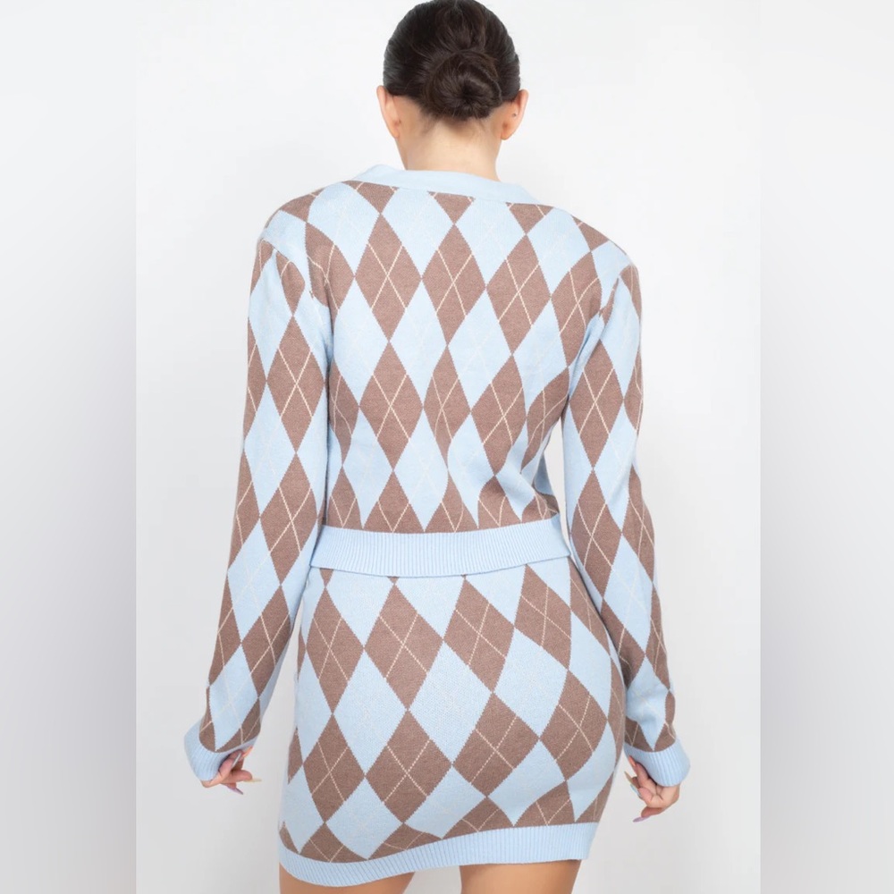 Haute Monde Beige and Light Blue Knitwear Skirt Sets - Picture 2 of 9